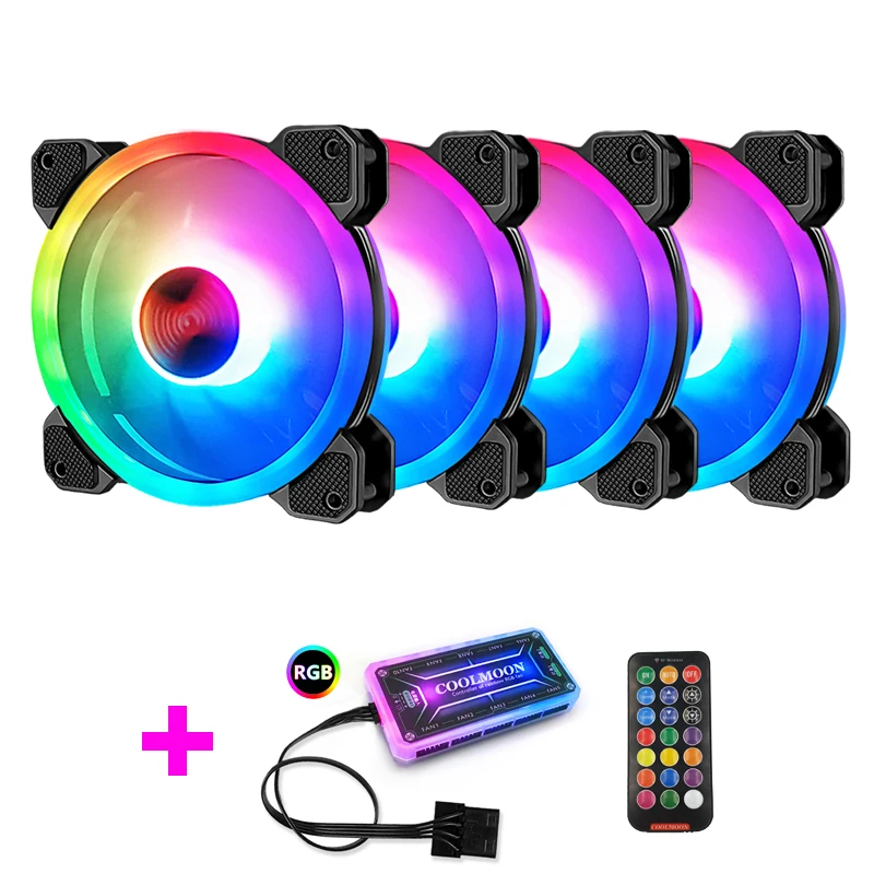 

Coolmoon GM2 120mm Cooler Fan Double Ring Glow RGB PC Fan Cooling Fan For Computer Silent Gaming Case With IR Remote Controller
