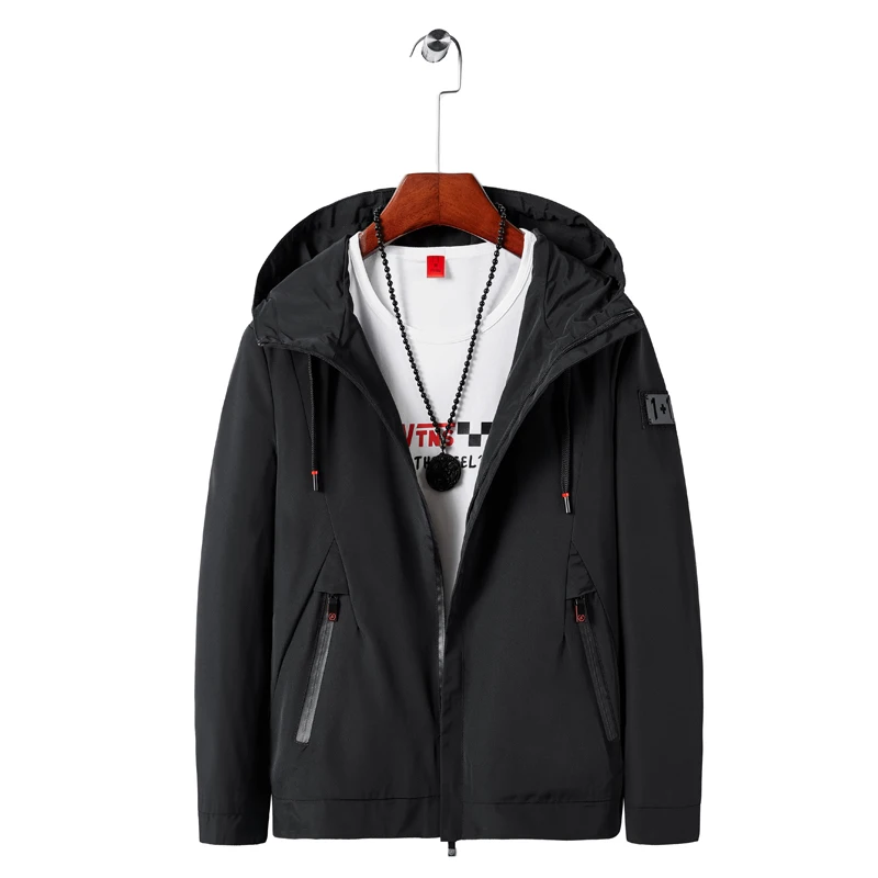 

Осенне-зимняя Толстая куртка мужская однотонная куртка на молнии с карманами и капюшоном большого размера плюс повседневные куртки Улична...