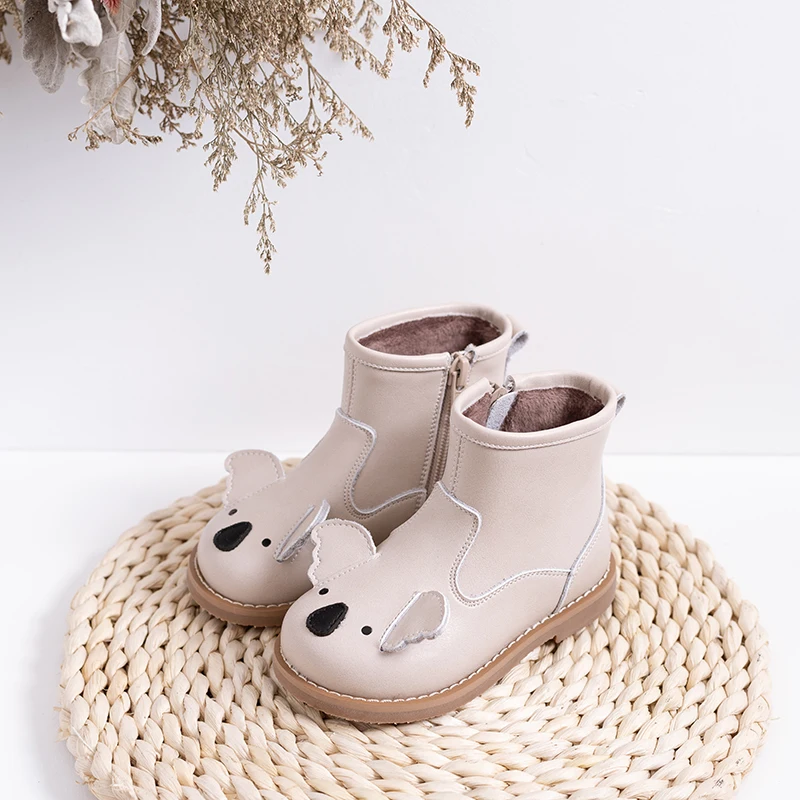 Детские зимние ботинки с мультяшными животными детская обувь из натуральной