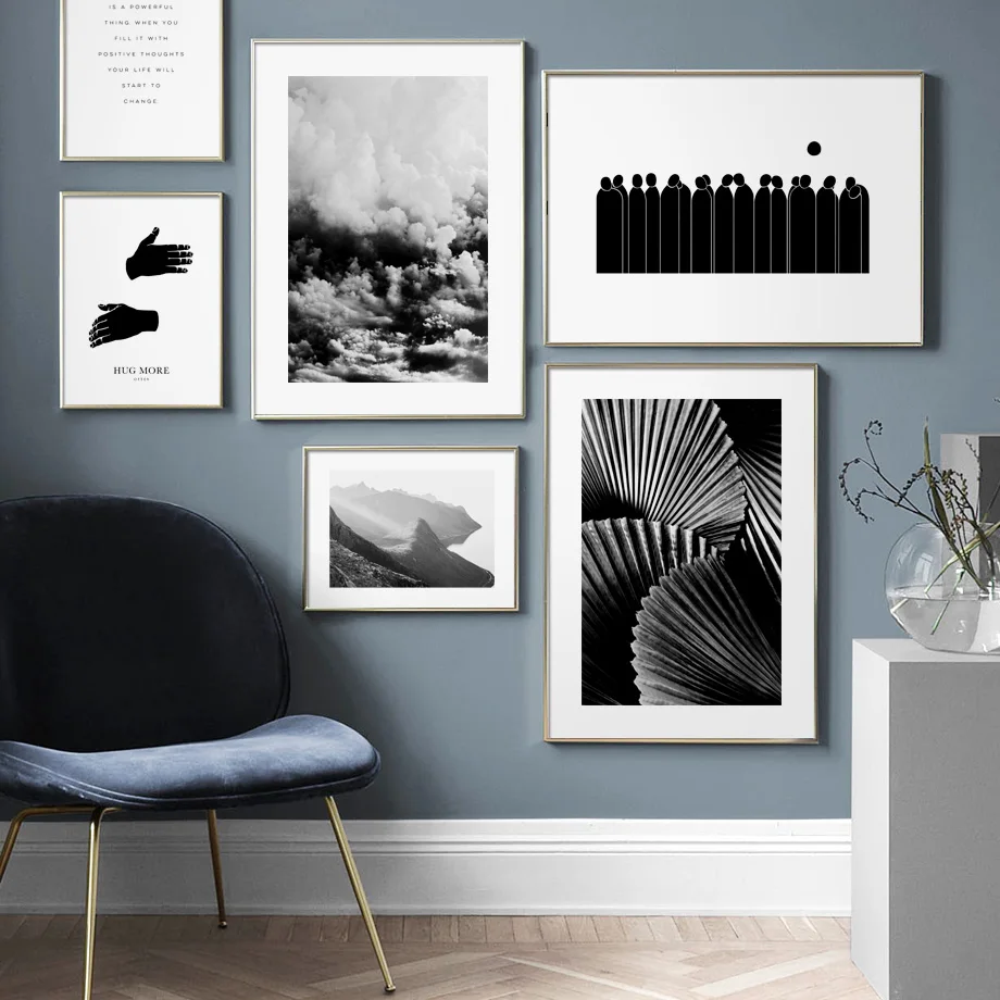 Картина на холсте для настенного искусства абстрактные черно белые северные