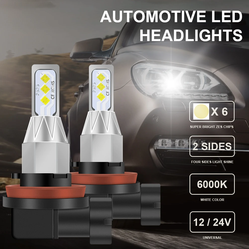 

2 шт., суперъяркие автомобильные лампы H4 6000K 50 Вт H7 H16 H8 H9 H11 9005 9006