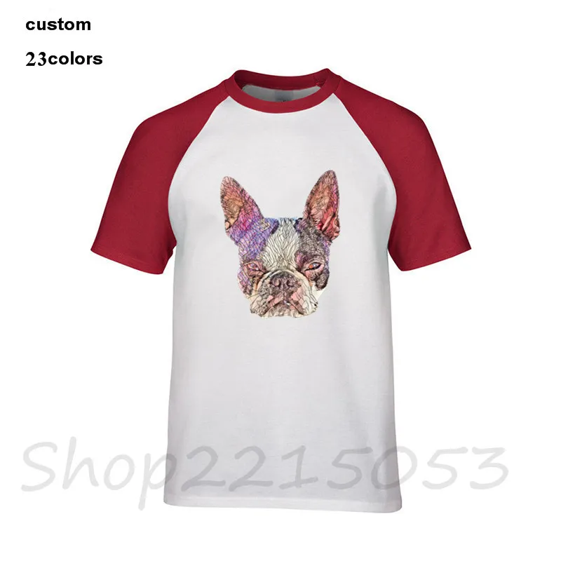 Мужская футболка с коротким рукавом Boston Terrier Dog белая и черная хлопковая Футболка