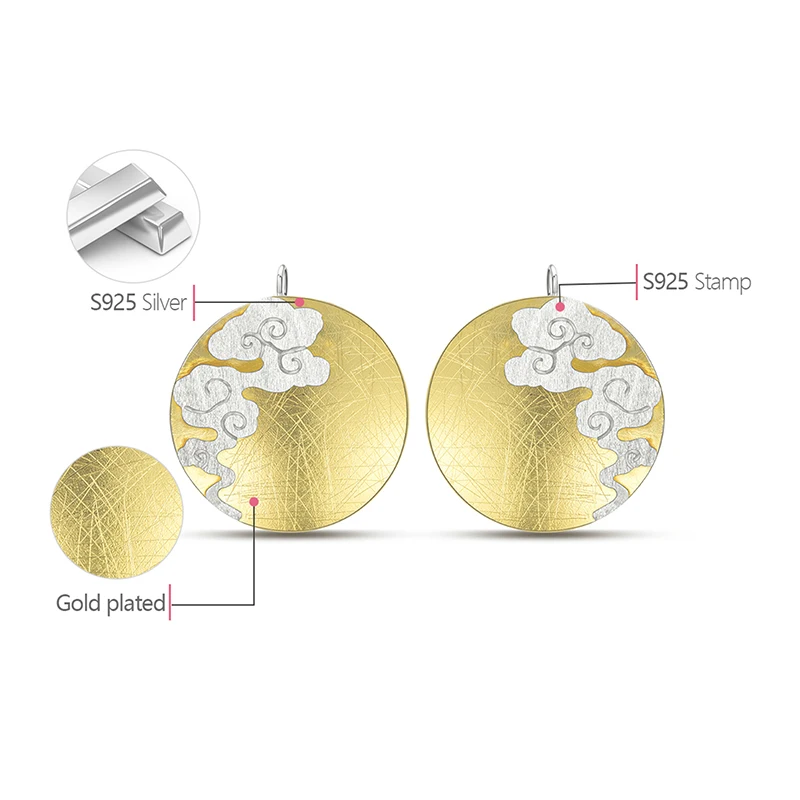 

Lotus Fun Real 925 Sterling Silver Fine Jewelry Creative Design Oriental Element Vintage Cloud Round Dangle Earrings for Women