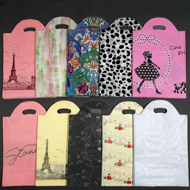 50Pcs/Lot Cute Pattern Small Gift Bag Plastic Bag With Handle Party Favor Bag Jewelry Book Toy Packaging Bags 20x25cm/20x28cm