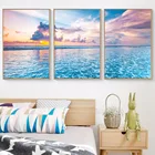 Настенная картина с изображением синего моря восхода волн пляжа облаков на холсте скандинавские плакаты и принты настенные картины для гостиной домашний декор