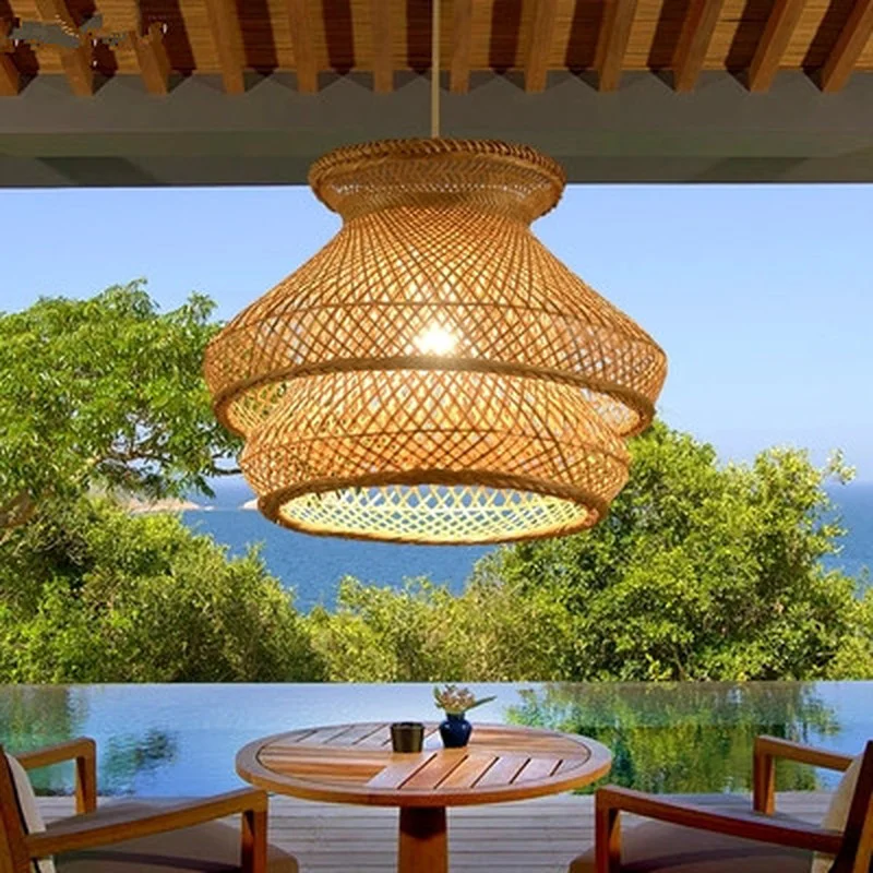 Бамбуковая плетеная люстра из ротанга светильник японский винтажный Азиатский