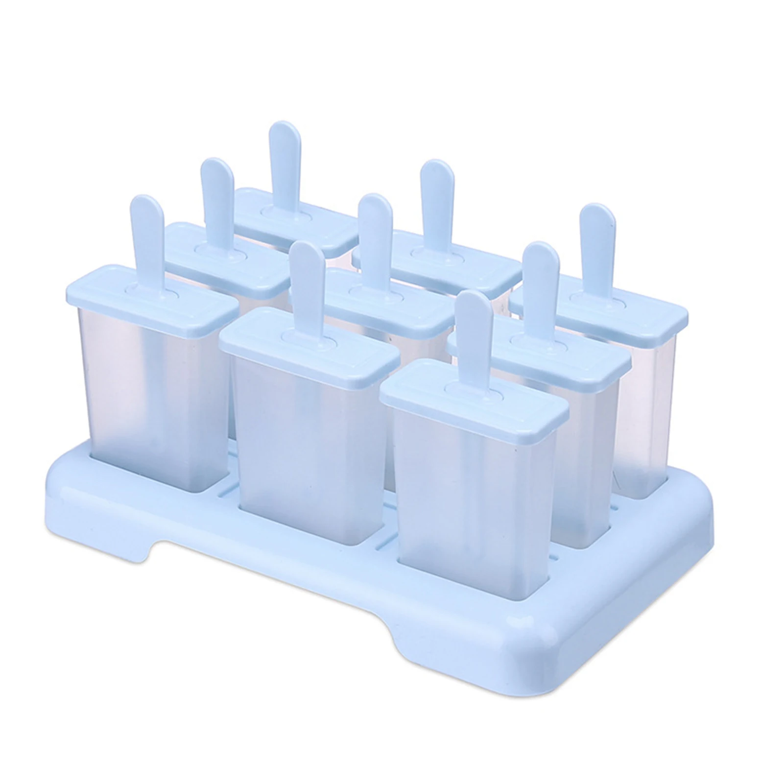 

4/9 Cells Ice Cream Mold with Stick & Lid Reusable DIY Dessert Mould Ice Pop Maker for Home Kitchen Clear Color ANDF889