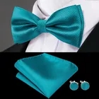 Hi-Tie Шелковый мужской галстук-бабочка для взрослых предварительно завязанный Галстук-бабочка Карманный квадратный Запонки Набор для свадебной вечеринки модный синий однотонный галстук-бабочка