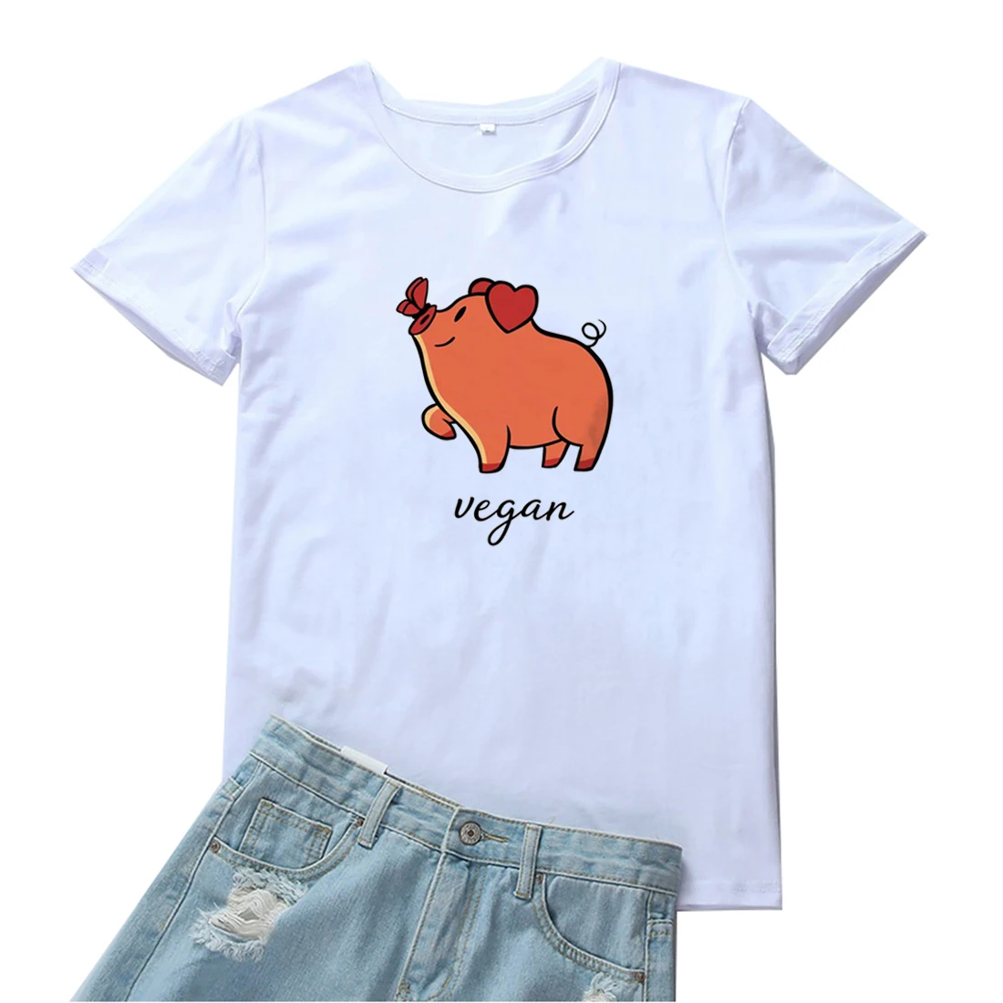 

Женская веганская футболка, милая мультяшная копилка с рисунком, Женская хлопковая футболка, забавные Графические футболки с принтом, женс...