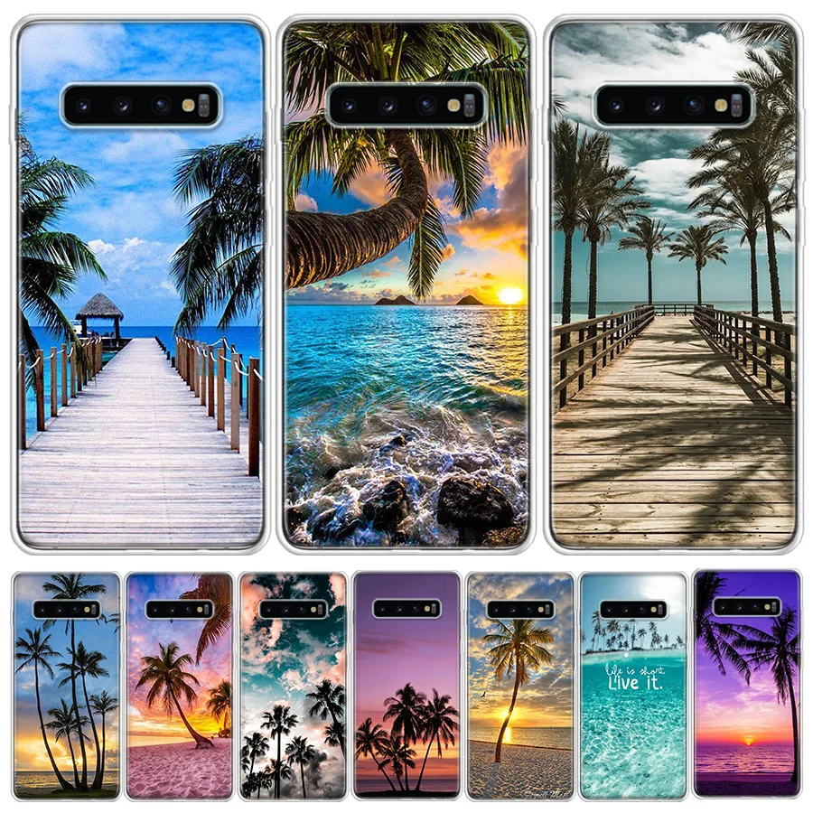 

Sunset Palm Trees Summer Beach Phone Case For Samsung S21 FE S20 Plus Galaxy S23 S22 Ultra S10 S10E S9 S8 S7 Edge Cover TPU Fund