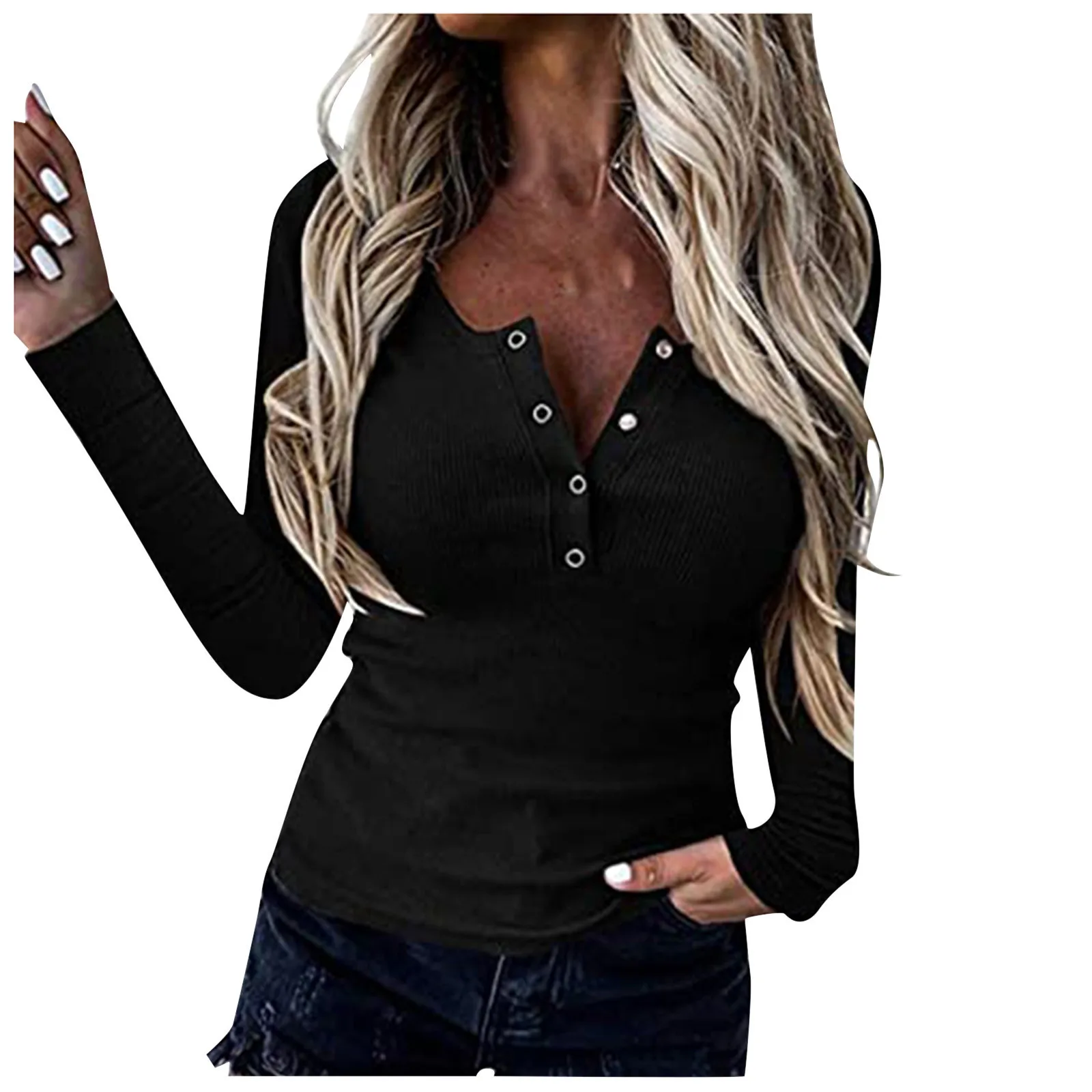 

Блузка Для женщин 2021 Для женщин с длинным рукавом и v-образным вырезом туника на пуговицах спереди рубашка Для женщин топы blusas mujer сорочка femme...