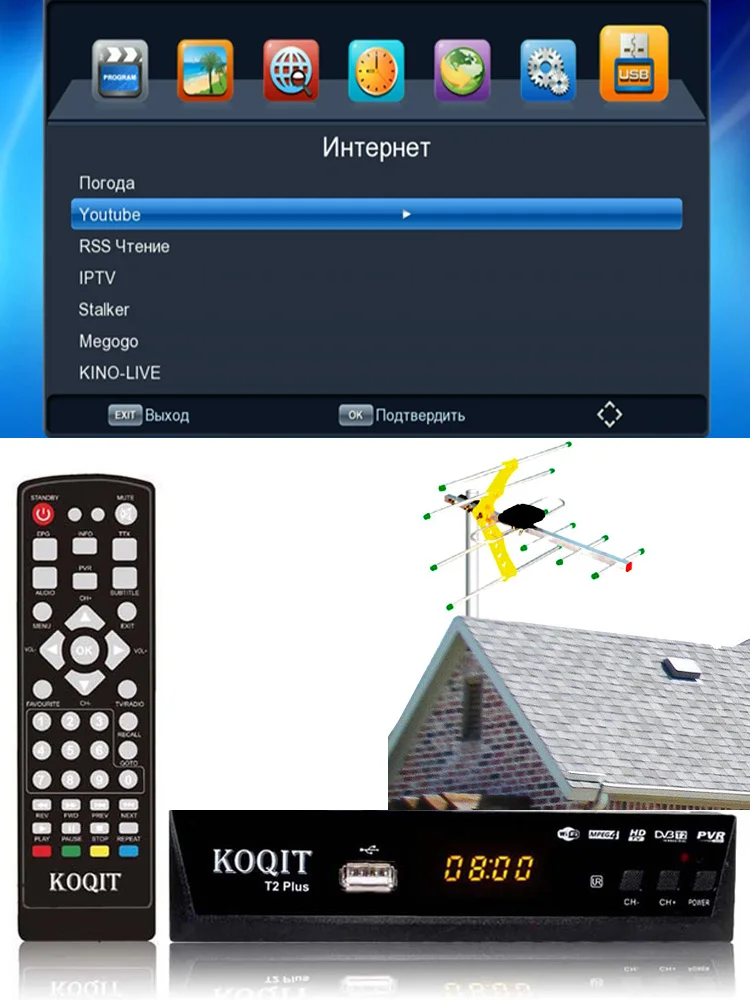 H.264 в Москву DVB-C Dvb T2 USB ТВ тюнер цифровой ТВ приставка DVB-T2 DVB C Бесплатный кабельный ресивер спутниковый Dvbt2 Wifi IP tv m3u Youtube