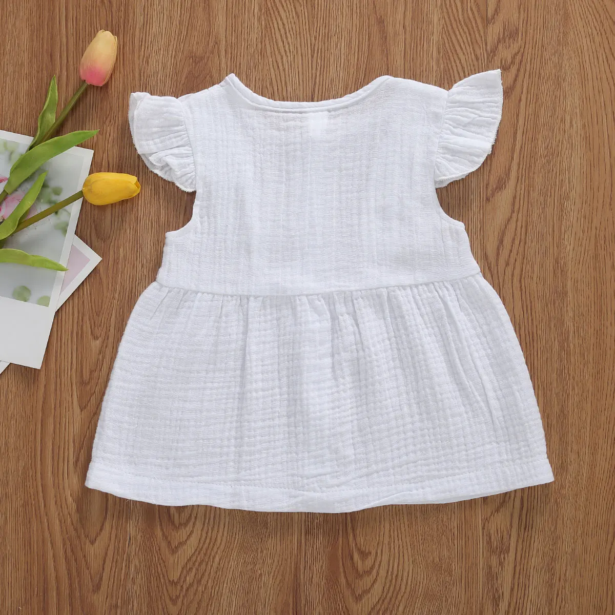 0-3Y Summer Cute Infant Baby Girls Mini Dress 4 Colors Solid Button Ruffles Sleeve A-Line Holiday Outfits | Детская одежда и обувь