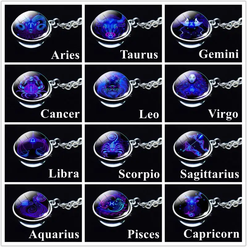 New Style 12 Constellation Necklace Fashion Zodiac Signs Glass Ball Sphere Pendant Chain | Украшения и аксессуары