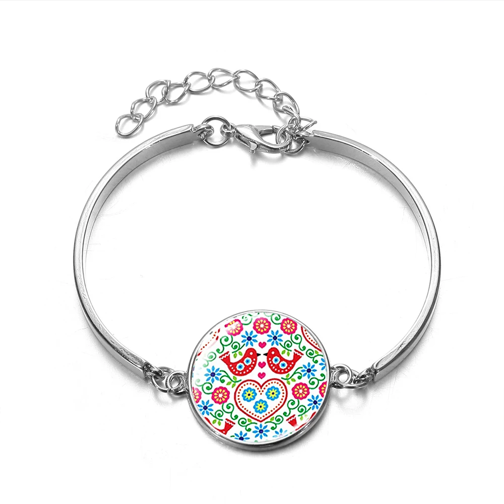 SIAN 2019 New Polish Folk Art Patterns Chain Bracelet Classical Flowers Print Glass Dome Silver Plated Bracelets Bangles r Girls | Украшения
