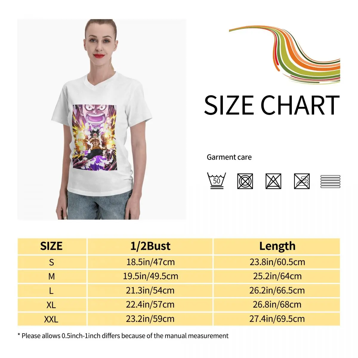 

Anime Fans Monkey D Luffy 5 womans Tee durability V-neck T-shirt with short sleeves