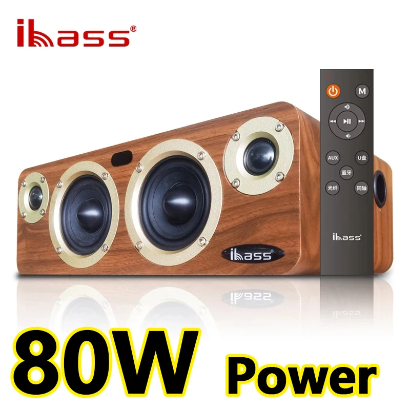

80W IBASS Solo Fever Bluetooth Speaker Computer TV Coaxial Audio Subwoofer Wooden Non Destructive Loudspeaker Outdoor Household