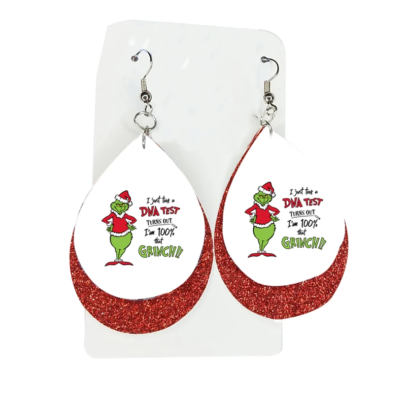

faux leather earrings cricut 3d grinch christmas party two layers glitter thanks giving gift double bulk order