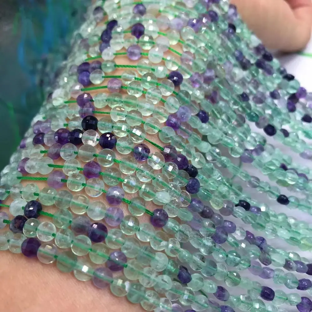 AAA LOOSE BEADS Fluorite coin faceted 3*4mm wholesale for DIY jewelry necklace 36cm | Beads