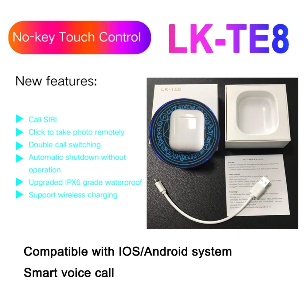 Bluetooth беспроводные наушники LK-TE8 LKTE8 наушники TWS bass 5,0 наушники с зарядным устройством pk i10 i9s i12 i13