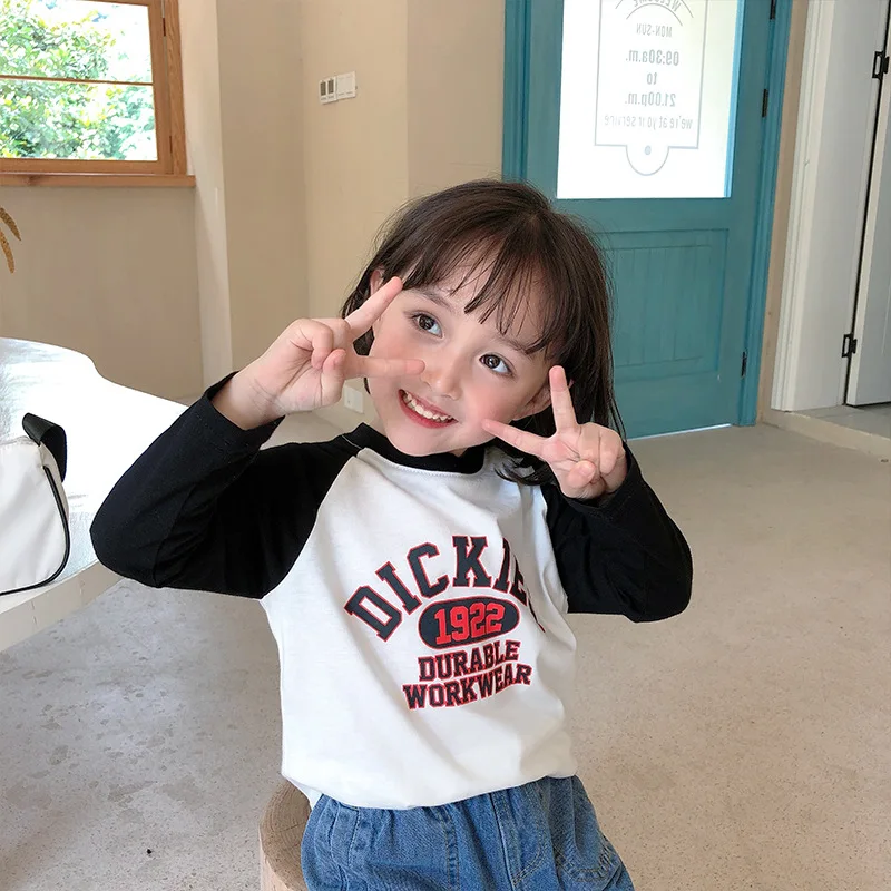 Детская футболка с длинным рукавом Новинка осени 2020 Свободные корейские