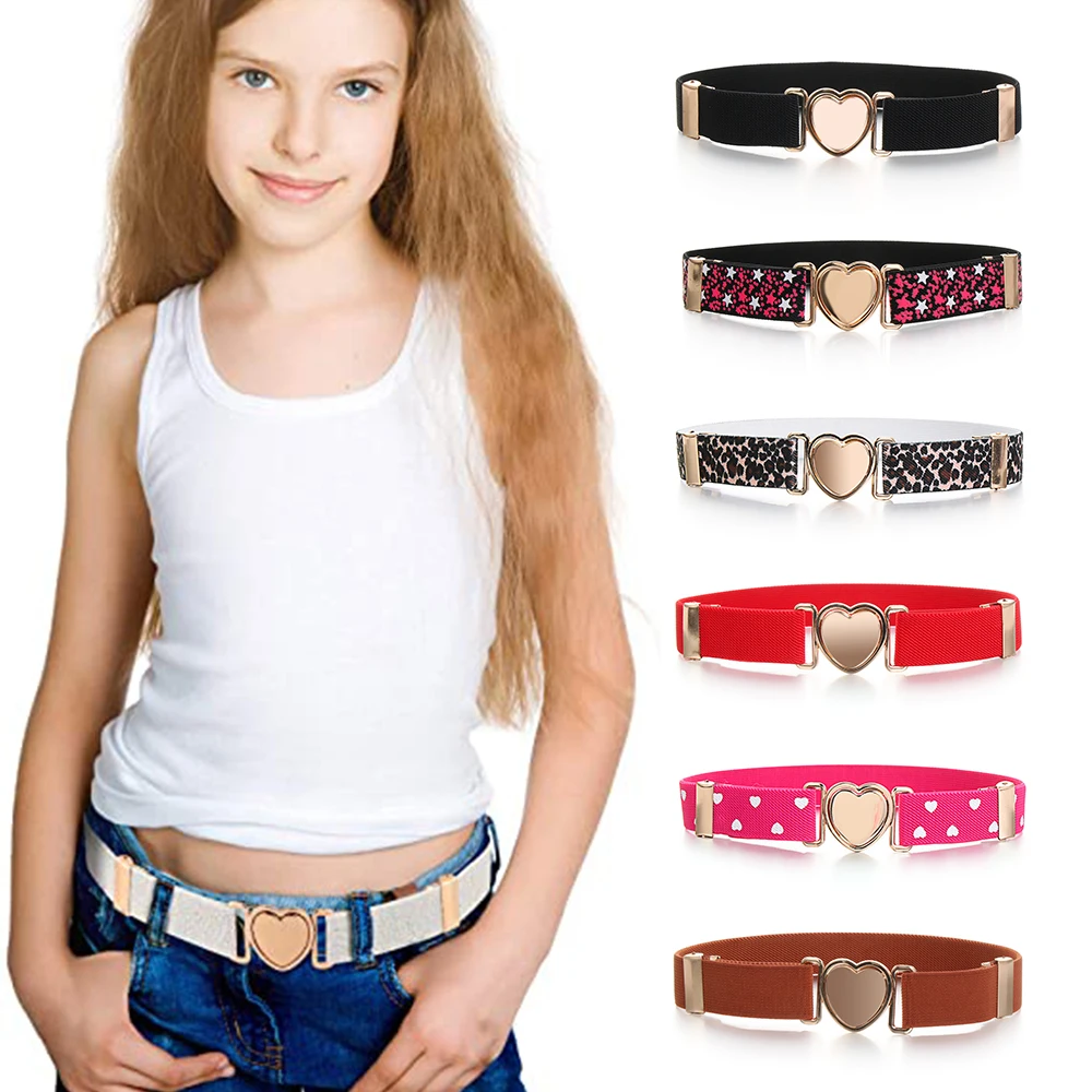 

Fashion Multicolor Kids Elastic Belts Adjustable Girls Dresses Waist Belt Stretch Heart Belt Clothing Decoration Accessories