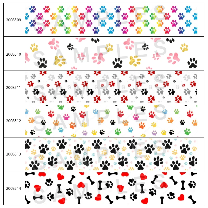 

Cute Dog Paws Bone Printed for Bow Cap 5 Yards Grosgrain/Satin 25mm/38mm/50mm/75mm DIY Accessories 200850 200851