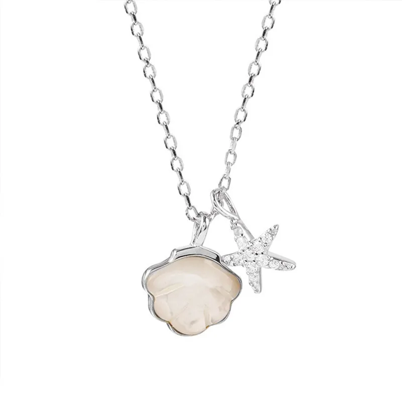 

PANJBJ 925 Sterling Silver Starfish Shell Pendant Necklaces High-level Sense Simplicity Female Clavicle Chain Necklace Gift