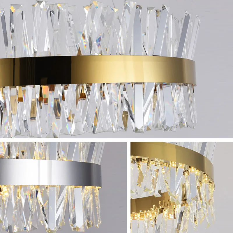 

FKL Modern Round Crystal Chandelier For Dining Room Rectangle Design Kitchen Island Lighting Fixtures Chrome LED Cristal Lustre