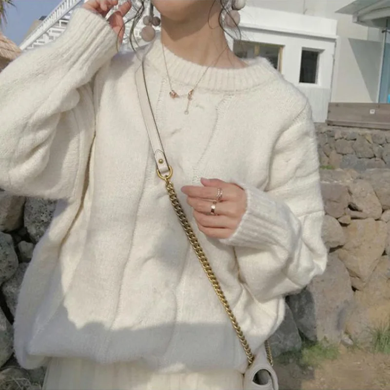 Thick Sweater Women's Soft Milk Blue Japanese Fashion Autumn and Winter 2020 Loose Knit Pullover Sweaters for Women