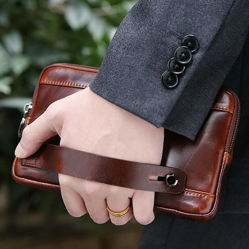 Мужская поясная сумка YIANG маленькая из воловьей кожи с эффектом воска для