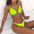 Неоновое зеленое черное бикини со стрингами 2020, женский купальник, комплект бикини с эффектом пуш-ап, купальный костюм с ремешком, женская пляжная одежда