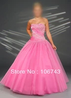 free shipping real sample dresses 2016 new storage a line strapless pink gown prom ball lace up custom sizecolor wedding dress