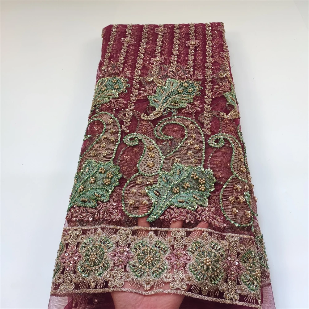 

Latest 2021 Tulle Lace Fabric High Quality African Embroidery Swiss French Guipure Sequins Wedding Party Dress Beaded 5yards