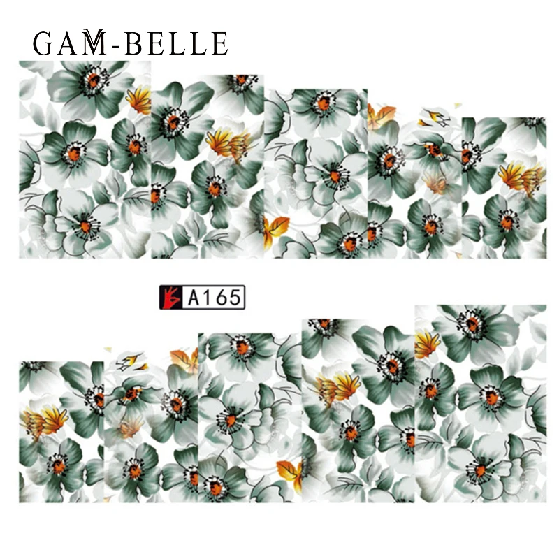 

Гам-BELLE 1 шт. с рисунком цветов и листьев ногтей Стикеры наклейки цветок Красочные слайдер розовая вода обертки для ногтей искусство украшен...