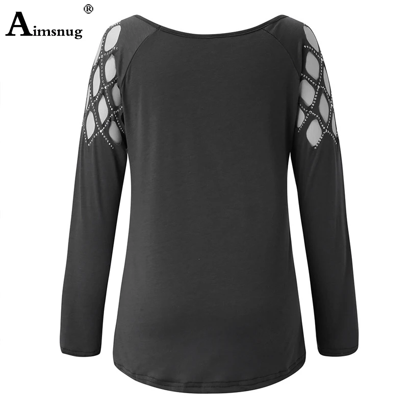 Женские черные топы для отдыха размера плюс 4xl 5xl с жемчужинами и бусинами, женская футболка с длинным рукавом и круглым вырезом, осенняя повседневная женская футболка