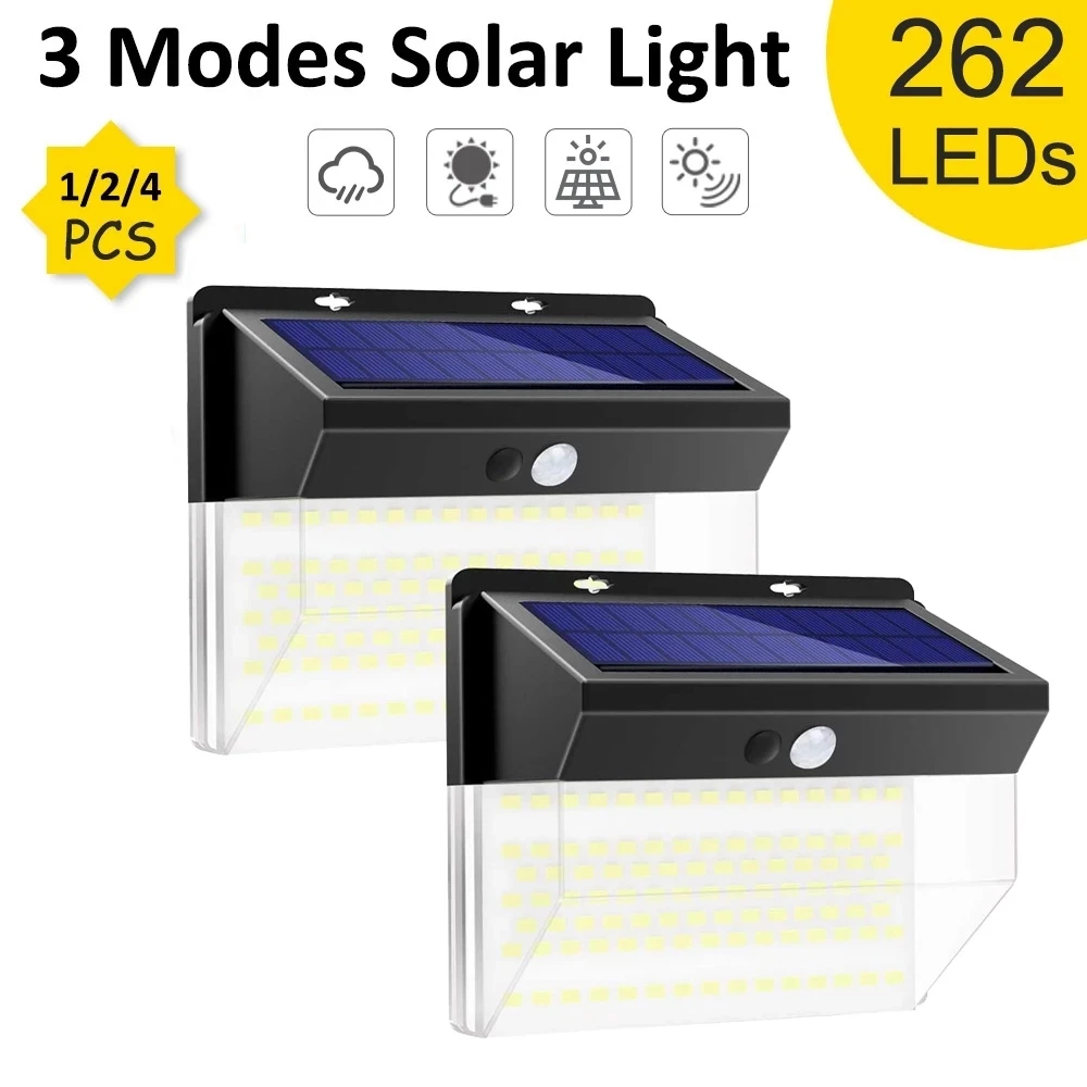 

1-4pcs 172/262 LEDs Solar Wall Light PIR Motion Sensor Outdoor Solar Lamp Waterproof Solar Sunlight Street Light for Garden Deco