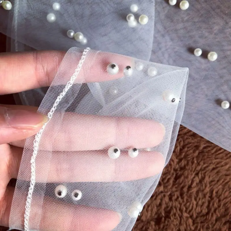 

Bride Wedding Dress Accessories Long Gauze Artificial Pearl White Gloves E15E