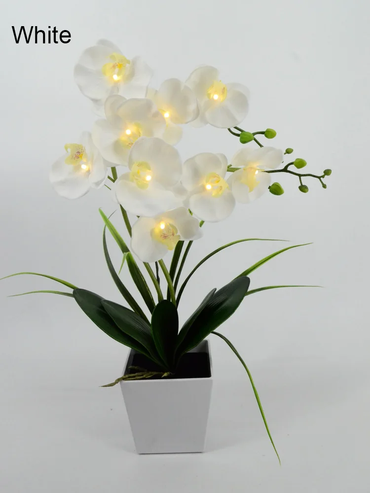 White 2"(50 см) светодиодный светильник с цветком орхидеи, настоящий сенсорный, 9 шт., теплый белый светодиодный светильник/светильник ed Flowers с 2* AA батареей - Цвет: White