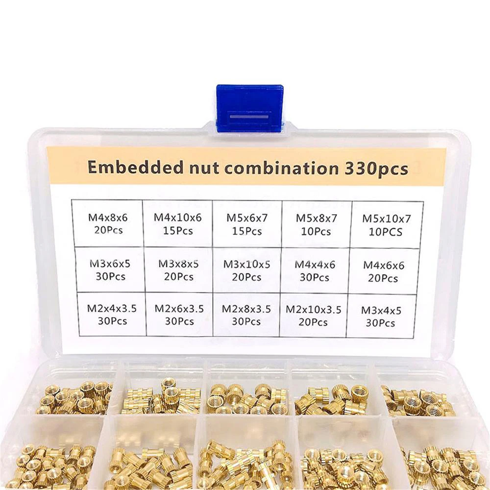 330pcs M2/M3/M4/M5/M6/M8 Brass Threaded Insert Nuts Set Embedded Nut Combination Copper Knurled Round Molded-in Packed | Обустройство