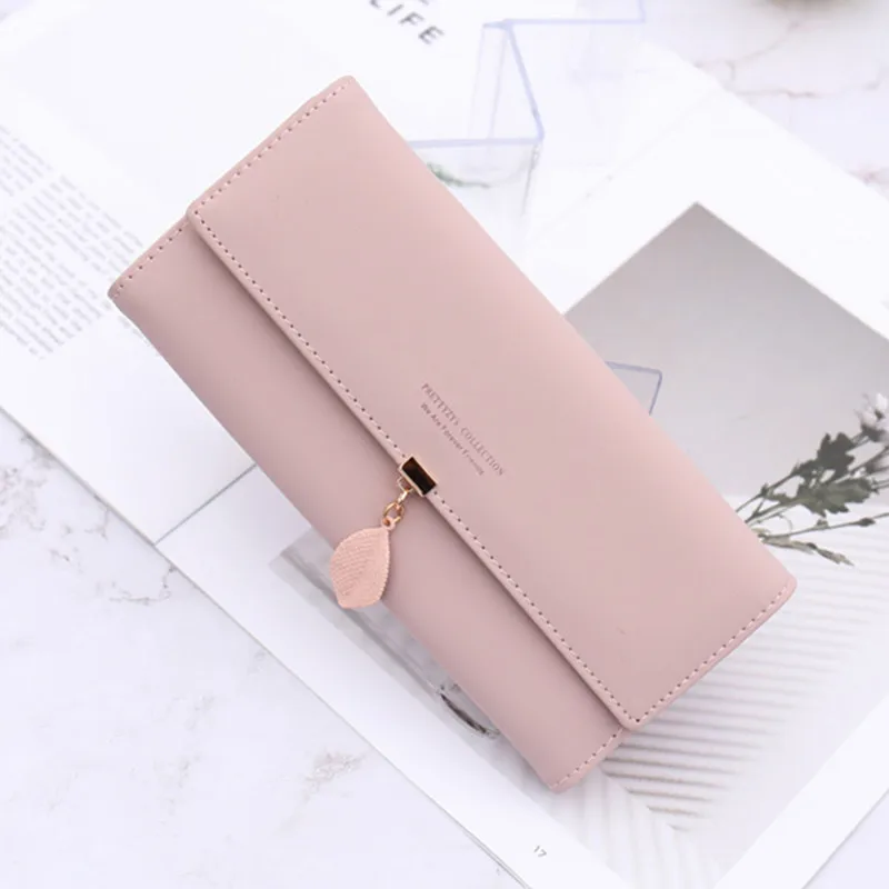 

2020 Fashion Small Fresh Leaf Long Wallet Multifunctional Three-fold ID Bag Large Capacity Clutch Bag Female Purse
