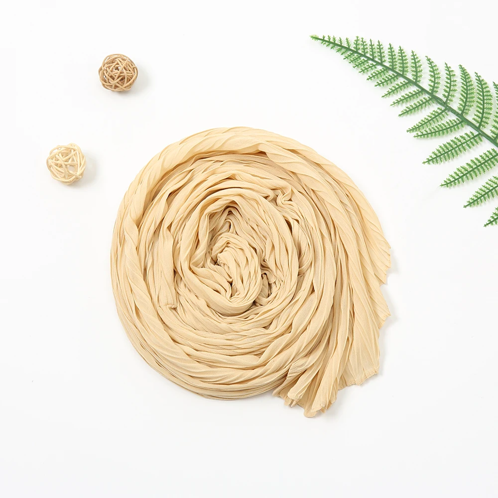 Для женщин однотонные морщинка пузырь шифон хиджаб шарф складка цельные Цвет