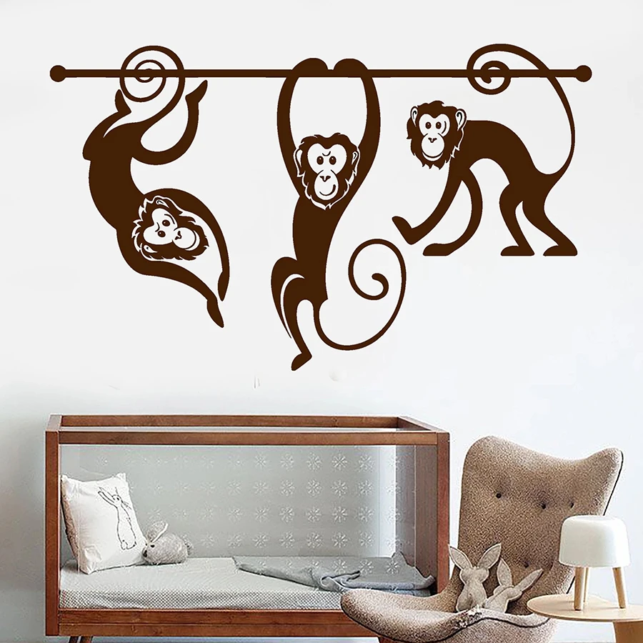 

Наклейка на стену в виде обезьяны, зоопарк, животные, детская игровая комната, детская спальня, интерьерный декор, виниловые наклейки на окна, милая роспись M176