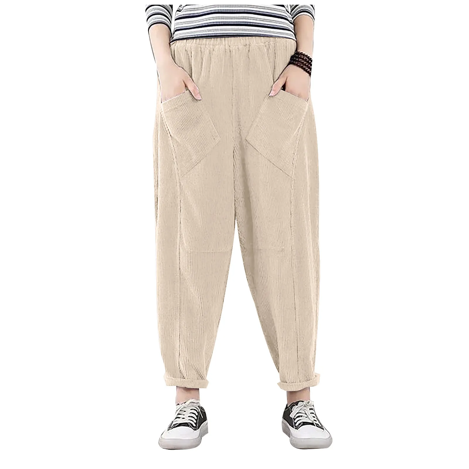 Женские брюки из вельвета ноги однотонные свободного покроя литературы Ретро