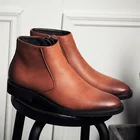 Модные тонкие простые мужские кожаные ботинки на молнии серые черные коричневые ботинки челси больших размеров 38-45 в британском стиле с острым носком dfv4