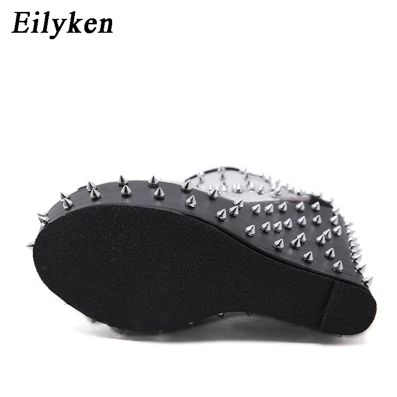 Eilyken/Модные женские босоножки; обувь на платформе; женские босоножки на танкетке с молнией и заклепками из прозрачного ПВХ; черные туфли с открытым носком на высоком каблуке