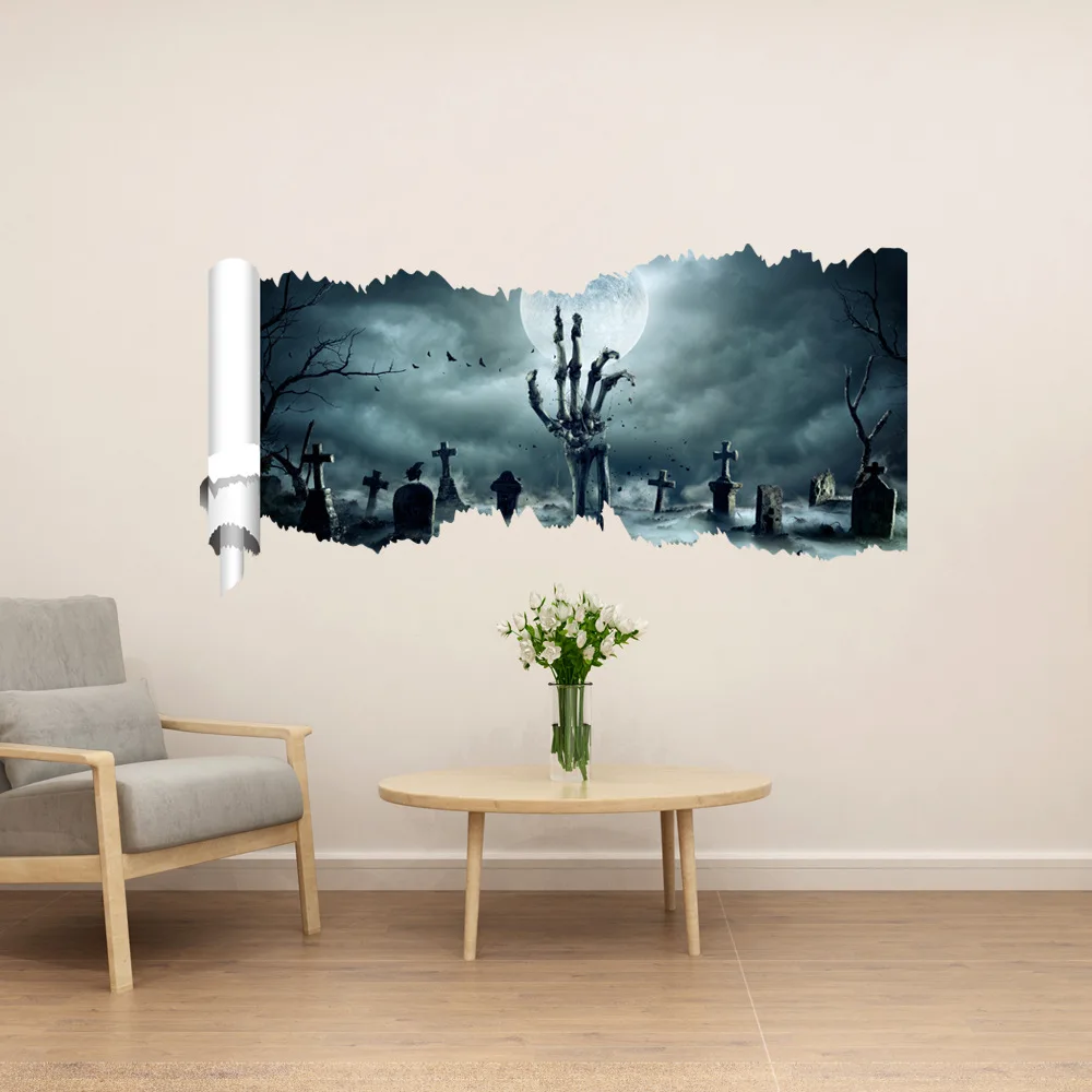 

2020 Newest Horror Halloween 3D Wall Stickers Ghost Home Decor Zombie Wallpapers Halloween Room Decoration Pumpkin skeleton