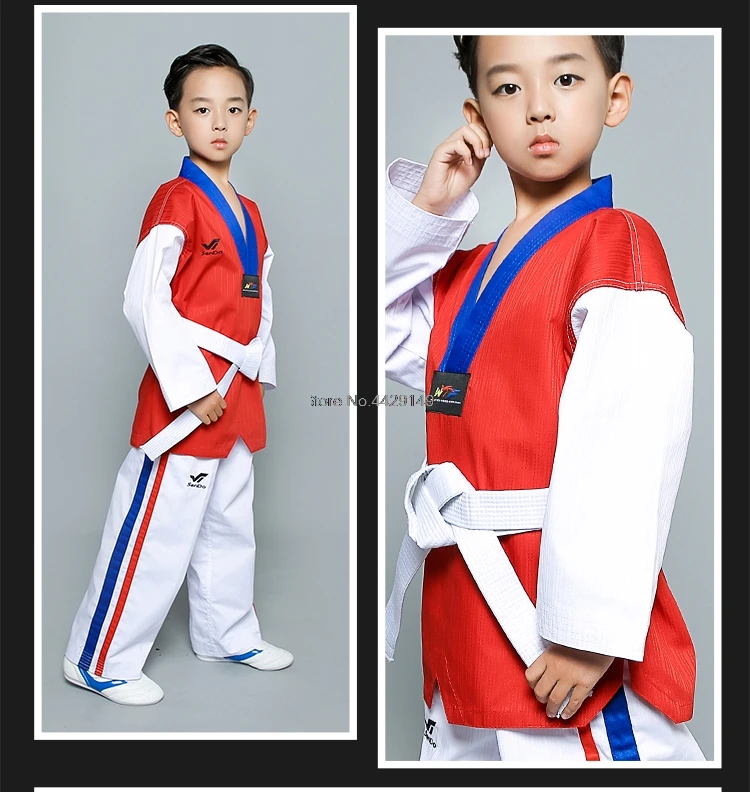8 видов цветов Высококачественная униформа для тхэквондо Корейская детей и