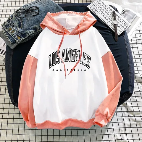 2021 Anime Hoodie Los Angeles Letter Print Hoodied Plus Velvet Tops Long Sleeve Streetwear Harajuku Sweatshirt Women Sport Hoody