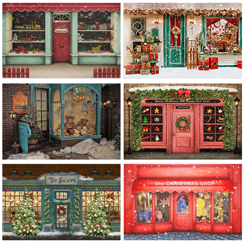 

Christmas Toy Store Backdrop Retro Gingerbread House Photography Xmas Room Portrait Background Photo Studio Winter Street Snow